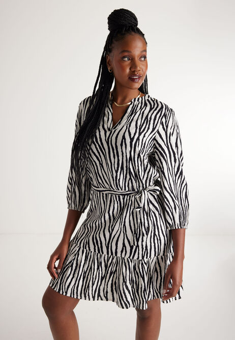Womens White Zebra Printed Tunic Dress