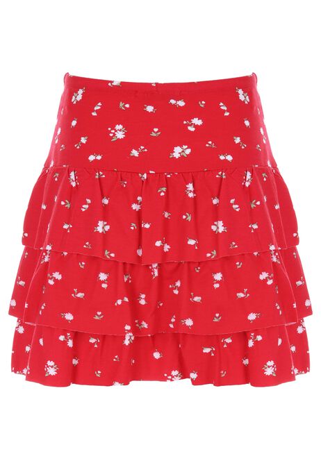 Older Girls Red Floral Ra-Ra Skirt