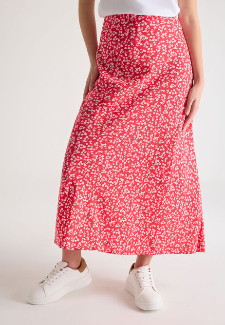 Womens Red Floral Slip Skirt