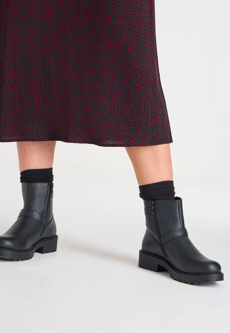 Womens Black Double Buckle Ankle Boots