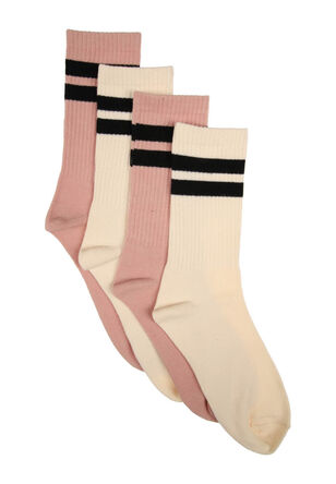 Ladies 2pk Pink and Cream Sports Socks