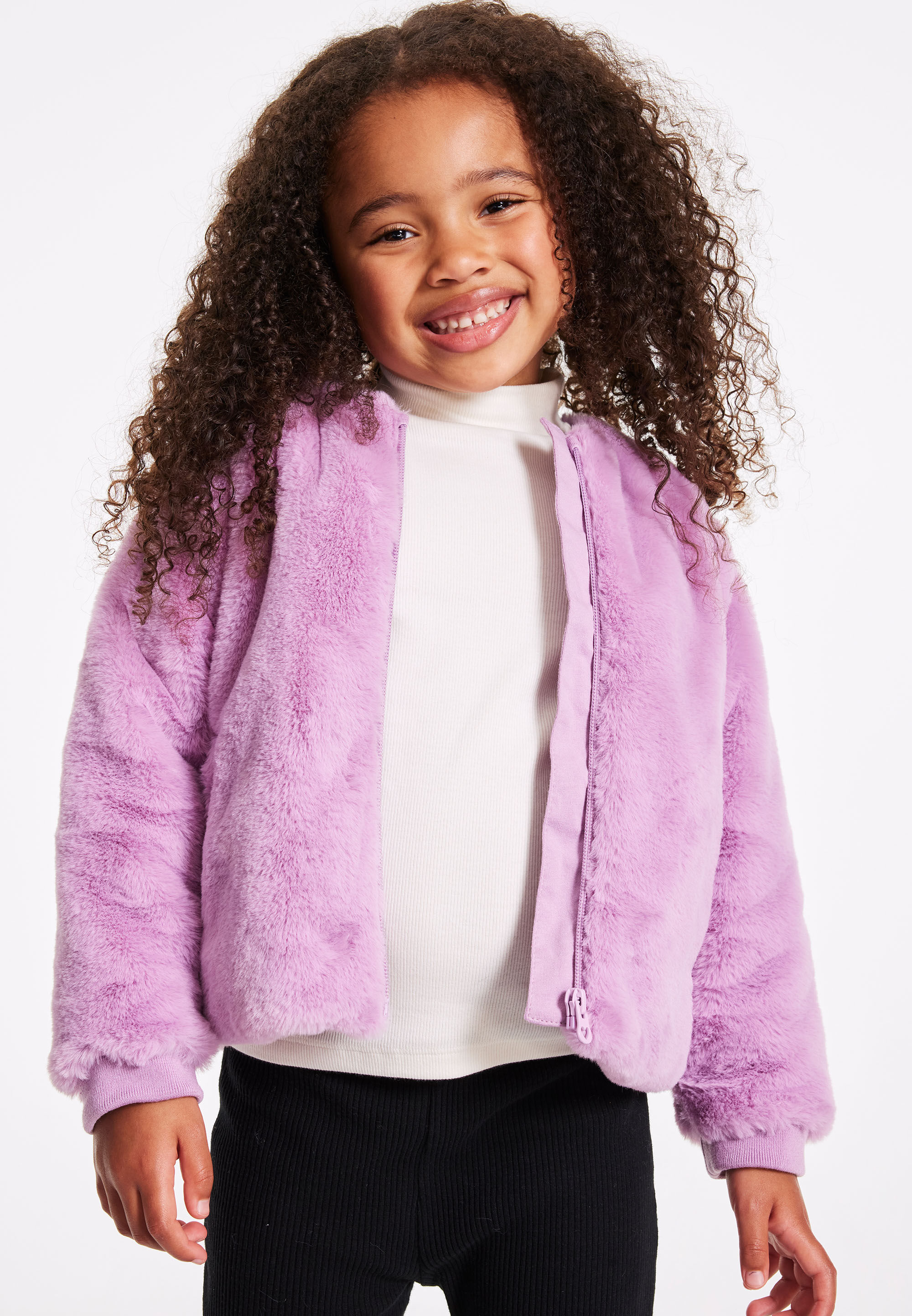 Younger Girls Lilac Fluffy Coat Peacocks