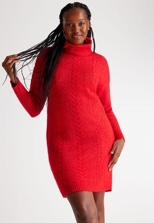 Womens Red Knitted Cowl Neck Jumper Dress