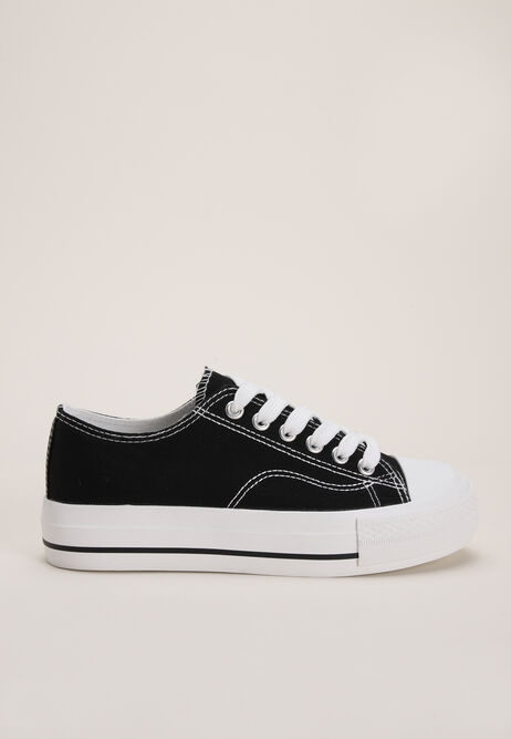 Older Girls Black Canvas Lace Up Trainers | Peacocks