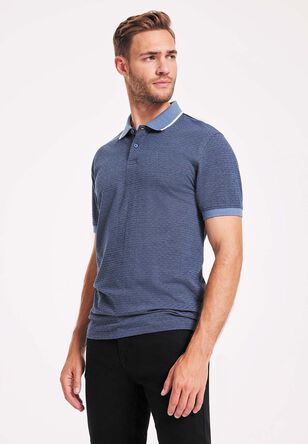 Mens Blue Textured Polo Shirt 
