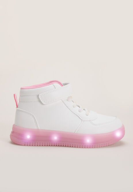 Younger Girl White High Top Light Up Trainers