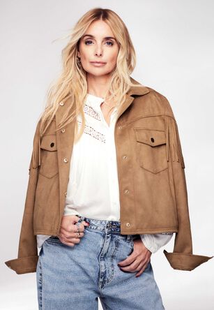 Womens Tan Suedette Fringe Jacket