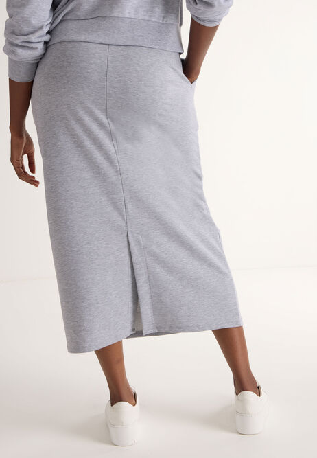 Womens Plain Grey Casual Midi Skirt