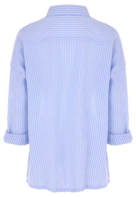 Womens Pale Blue & White Vertical Stripe Shirt