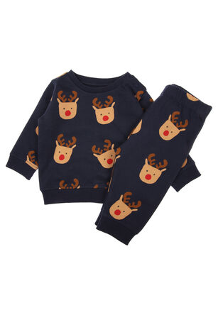 Baby Boy Navy Reindeer Sweatshirt & Joggers Set