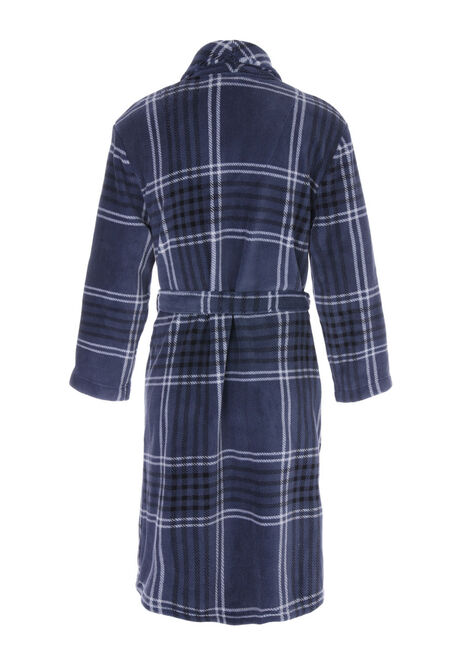 Mens Navy Blue Check Shawl Collar Dressing Gown