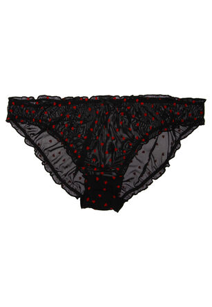 Womens Black & Red Heart Print Frilly Mesh Briefs