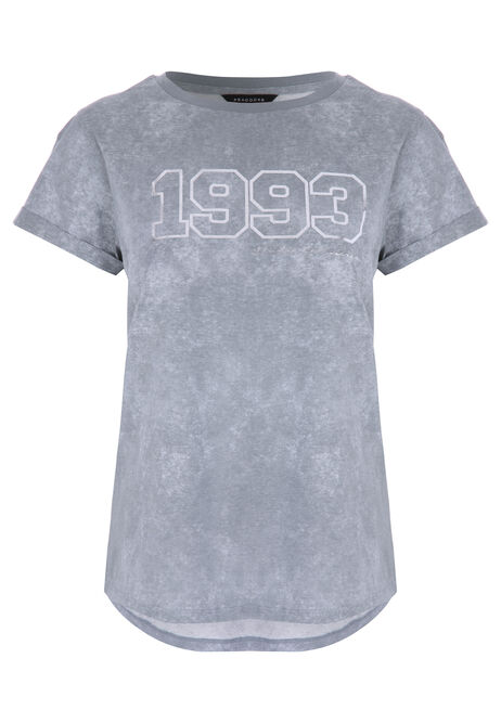 Womens Grey Acid Wash 1993 Slogan T-shirt