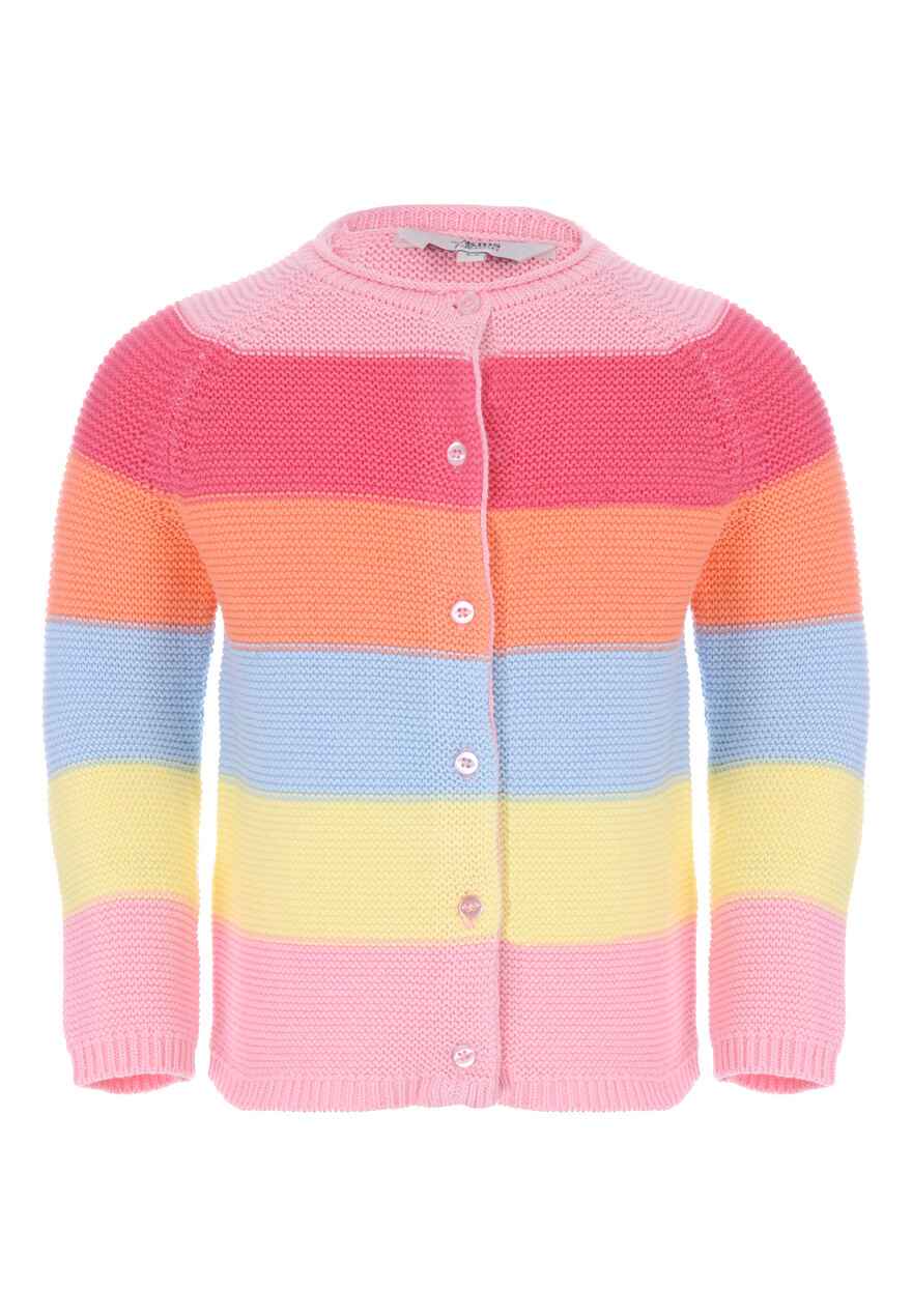 Younger Girls Rainbow Stripe Chunky Cardigan Peacocks