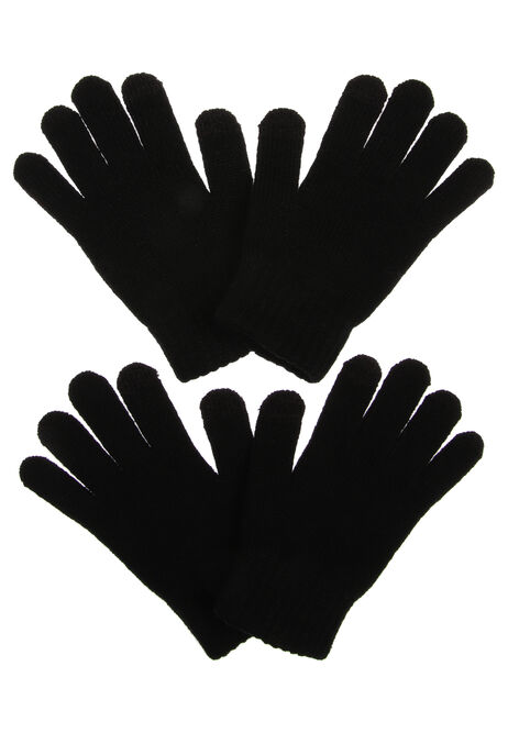 Older Boys 2pk Black Touch Screen Gloves
