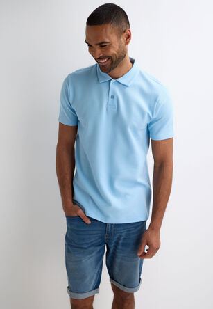 Mens Light Blue Mini Waffle Polo Shirt