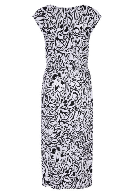 Womens Black & White Floral Gypsy Midi Dress