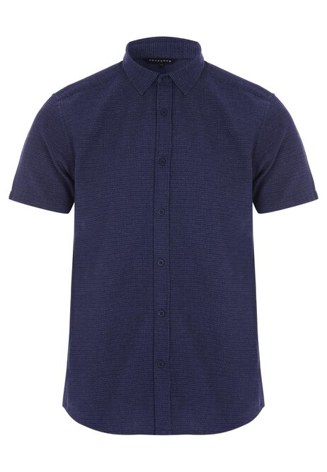 Mens Navy Geo Textured Short Sleeve Shirt