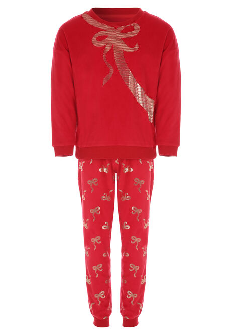 Girls Red Bow Pyjama Fleece