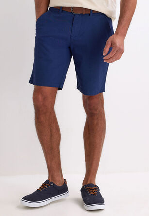 Mens Navy Belted Oxford Shorts
