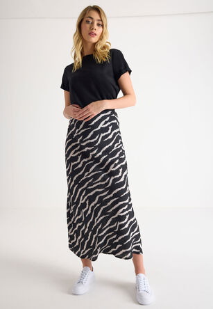 Womens Black & White Zebra Slip Skirt
