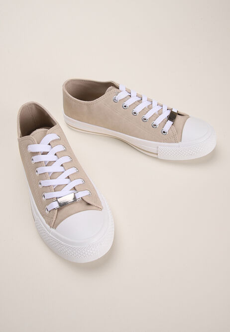 Womens Taupe Casual Lace up Trainer 