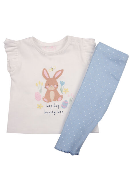 Baby Girl White Bunny Top and Blue Leggings Set