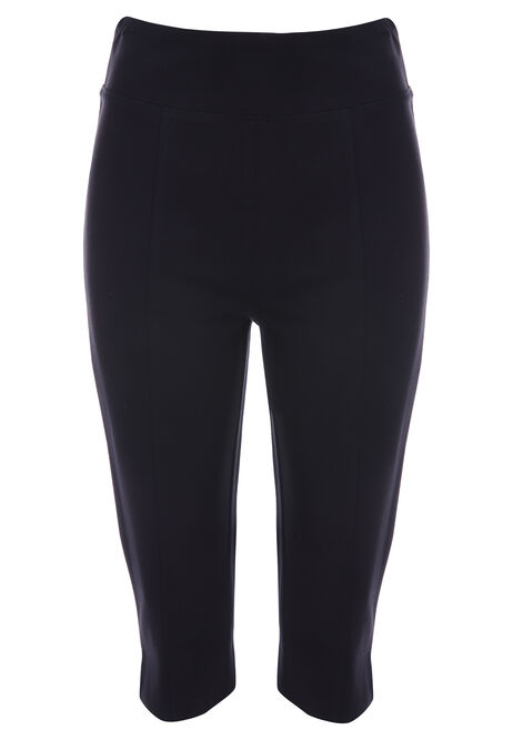Womens Black Ponte Capri Leggings