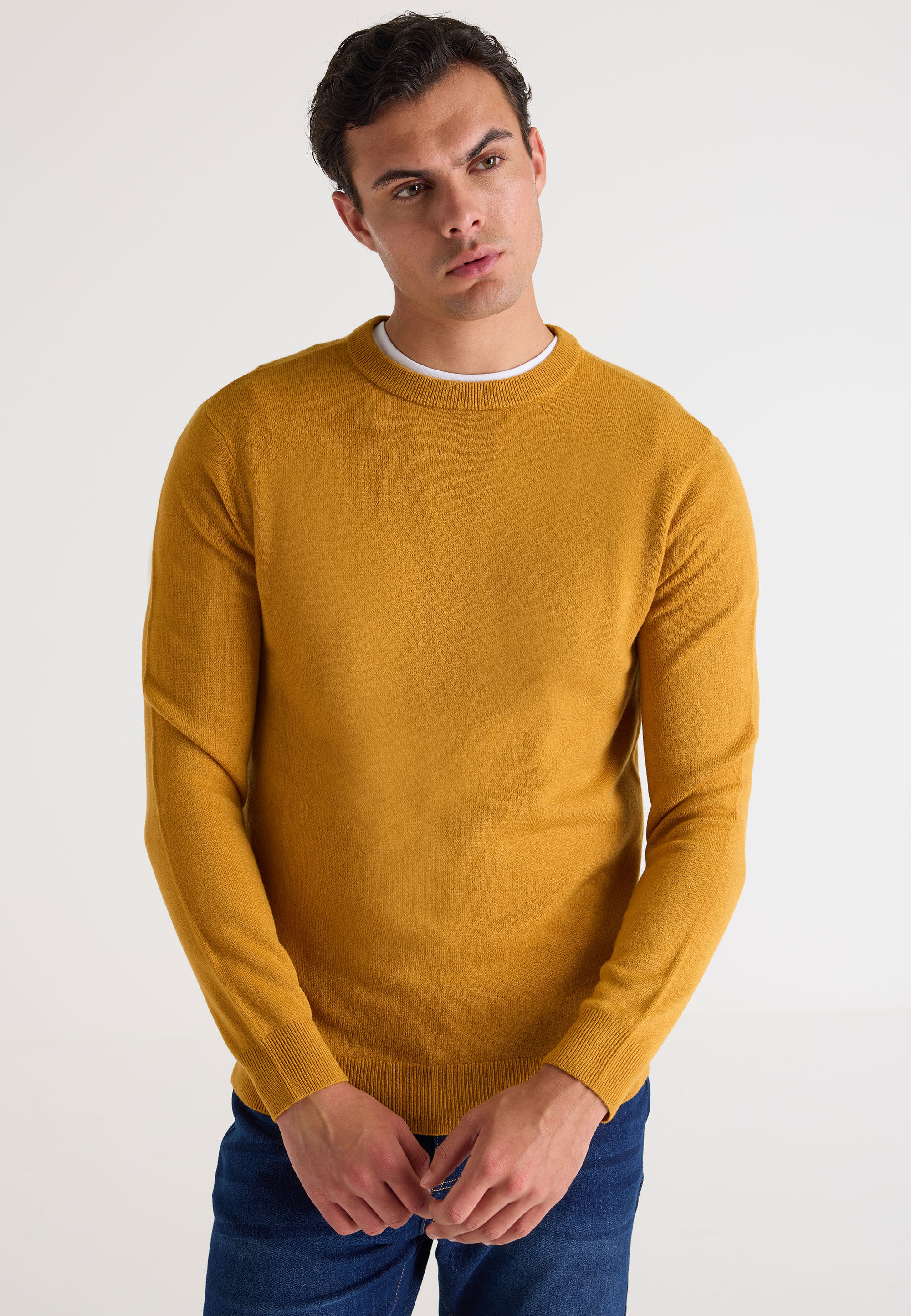 Mens Mustard Crew Neck Jumper Peacocks