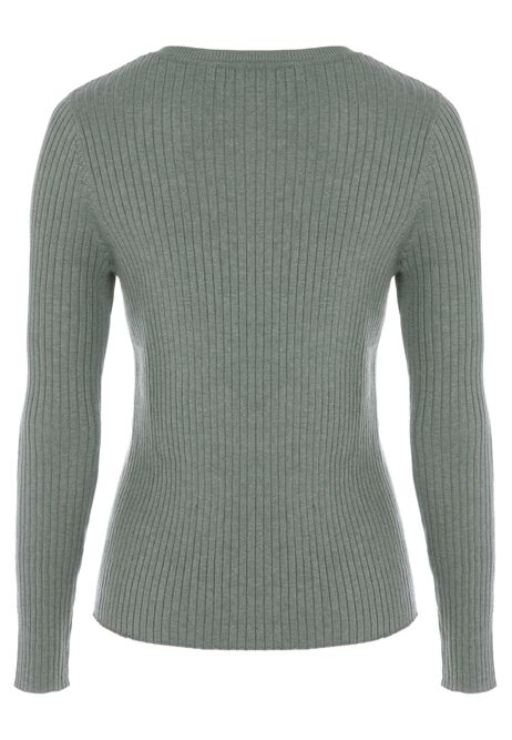 Womens Khaki Plain Ribbed Jumper