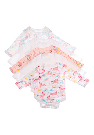 Baby Girls 5pk Pink Unicorn Long Sleeved Bodysuits
