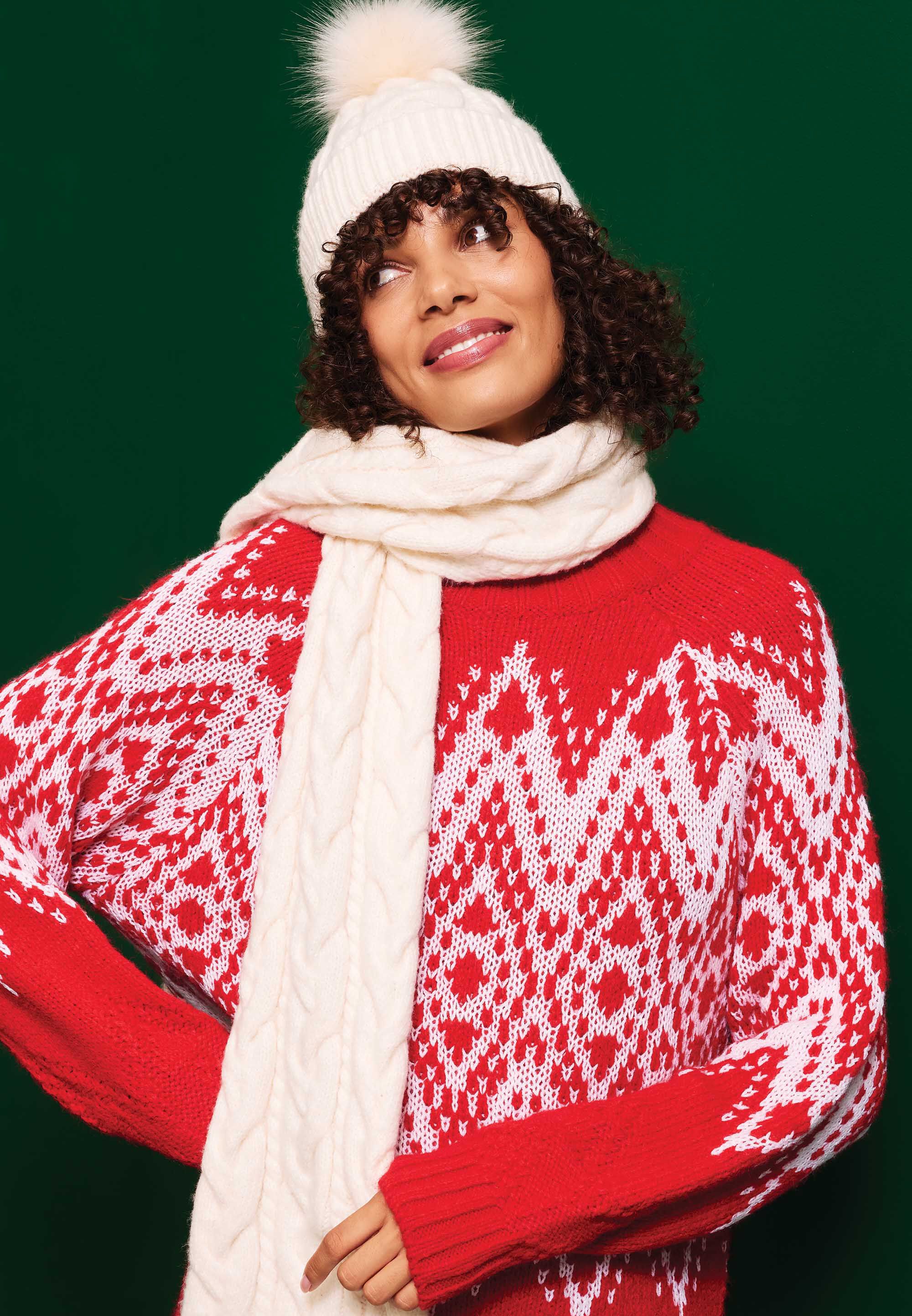 Womens Red White Diamond Fair Isle Jumper Peacocks