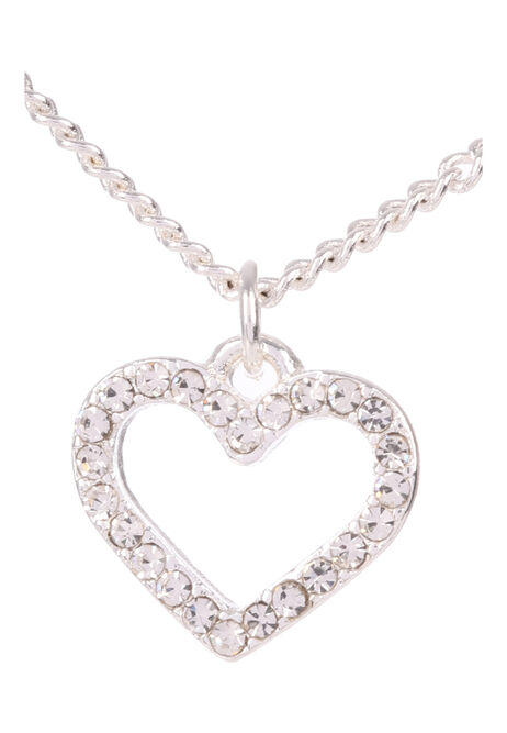 Womens Silver Delicate Heart Drop Necklace