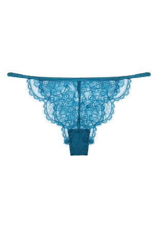 Womens Teal Blue Lace Tanga Briefs