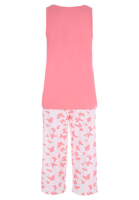 Womens Pink Butterfly Vest Pyjama Set