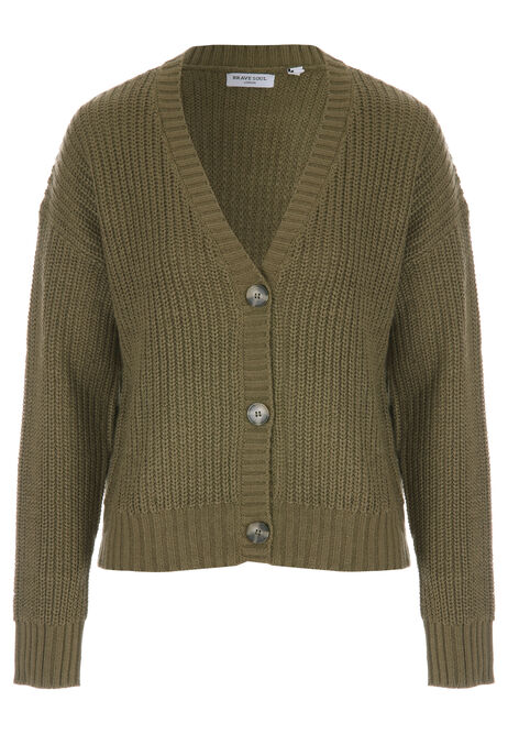 Womens Khaki Button Through Cardigan Peacocks