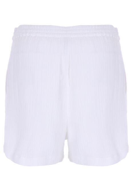 Womens White Textured Cotton Shorts