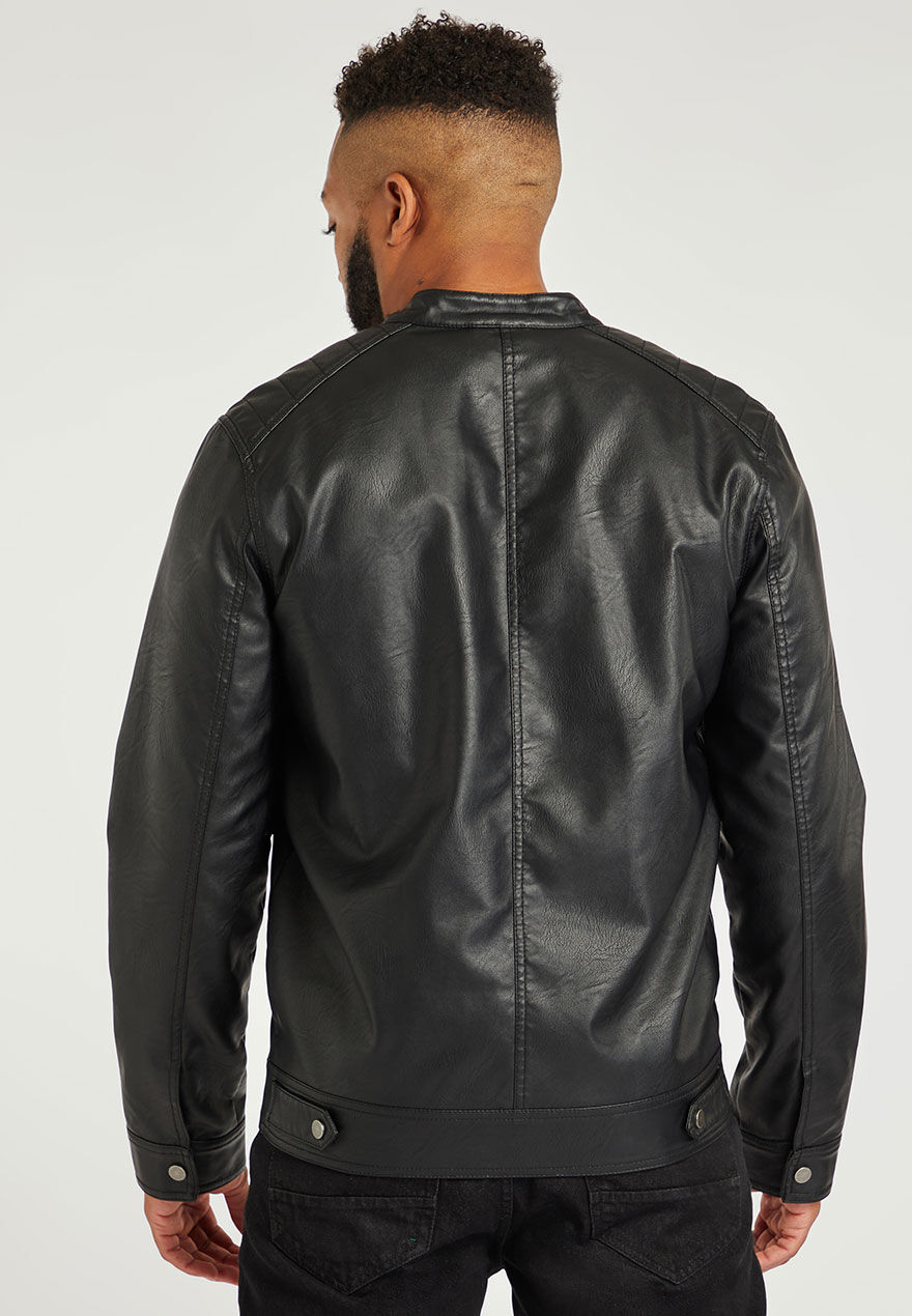 Mens Black PU Biker Jacket Peacocks