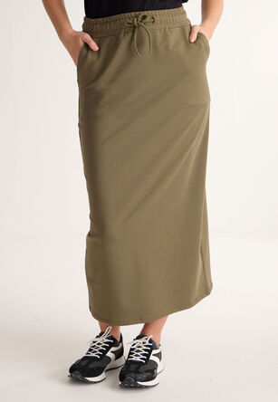 Womens Plain Khaki Casual Midi Skirt