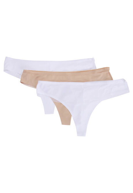 Womens 3pk Neutral & White Lace Bonded Thongs