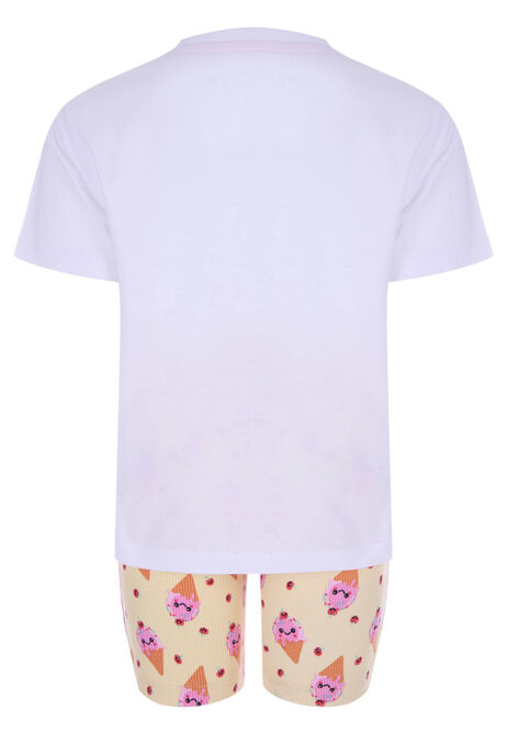 Younger Girls White Ice-Cream T-shirt & Shorts Set