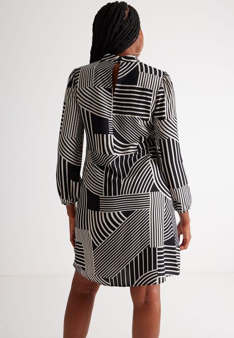 Womens Black & Cream Abstract Print Shift Dress 