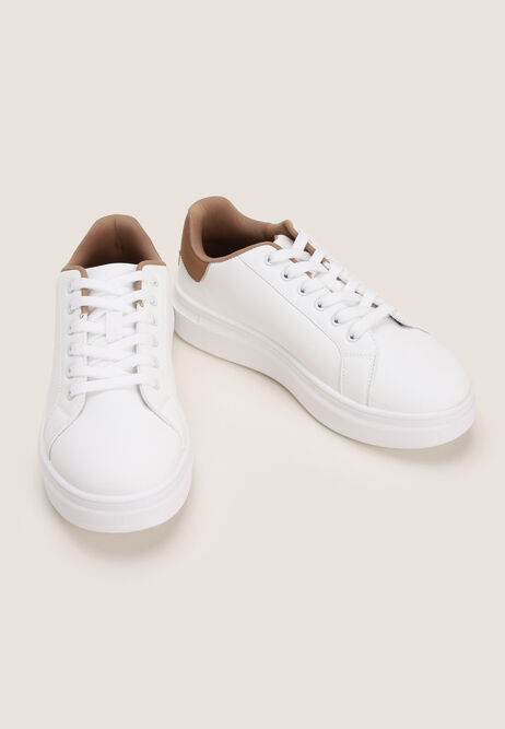 Womens White & Brown Contrast Trainer 
