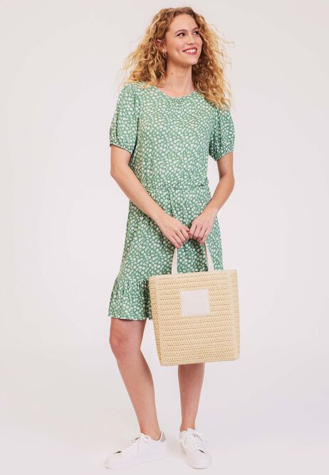 Womens Sage Ditsy Frill Hem Dress