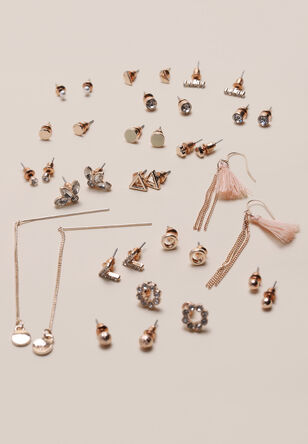 Womens 18pk Rose Gold Stud and Drop Earring Set