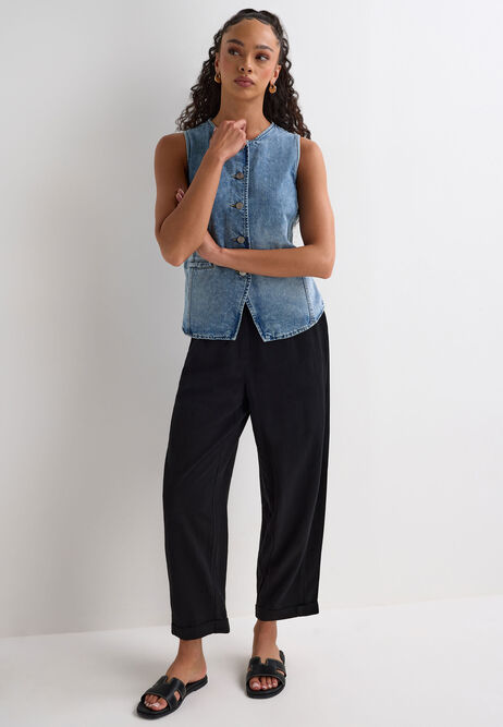 Womens Light Blue Denim High Neck Waistcoat