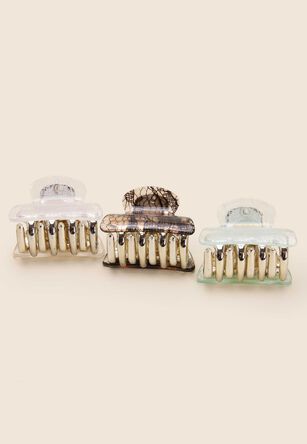 Womens 3pk White, Brown & Green Mini Claw Hair Clips