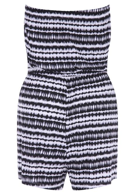 Womens Black & White Tie Dye Print Playsuit