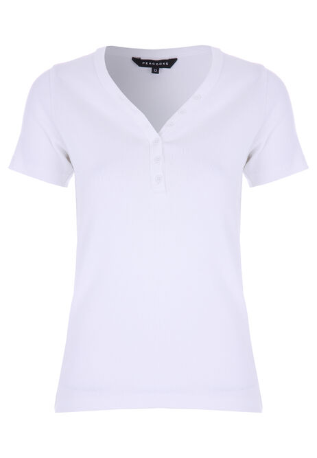 Womens White V-Neck Placket Short Sleeve Top