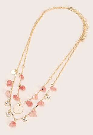 Womens Gold & Pink Drop Necklace